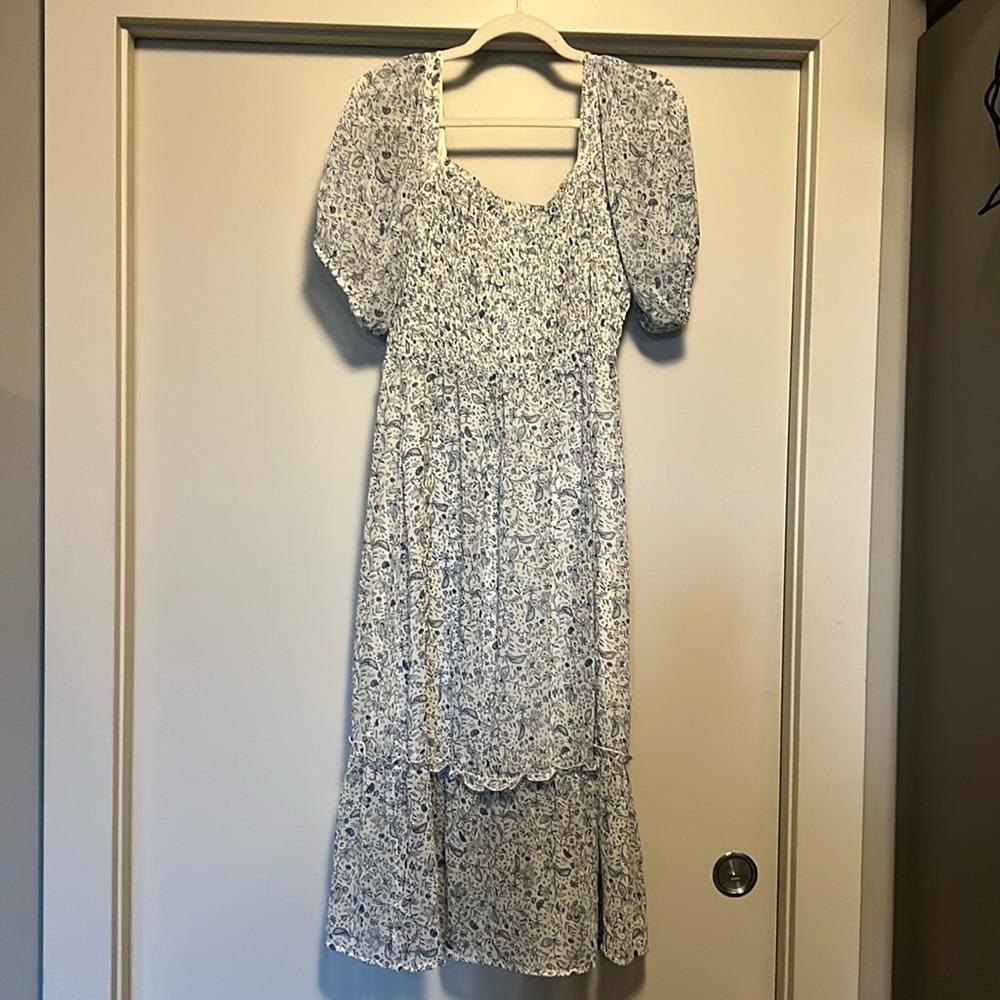 Toile Summer sun dress white and blue work dress